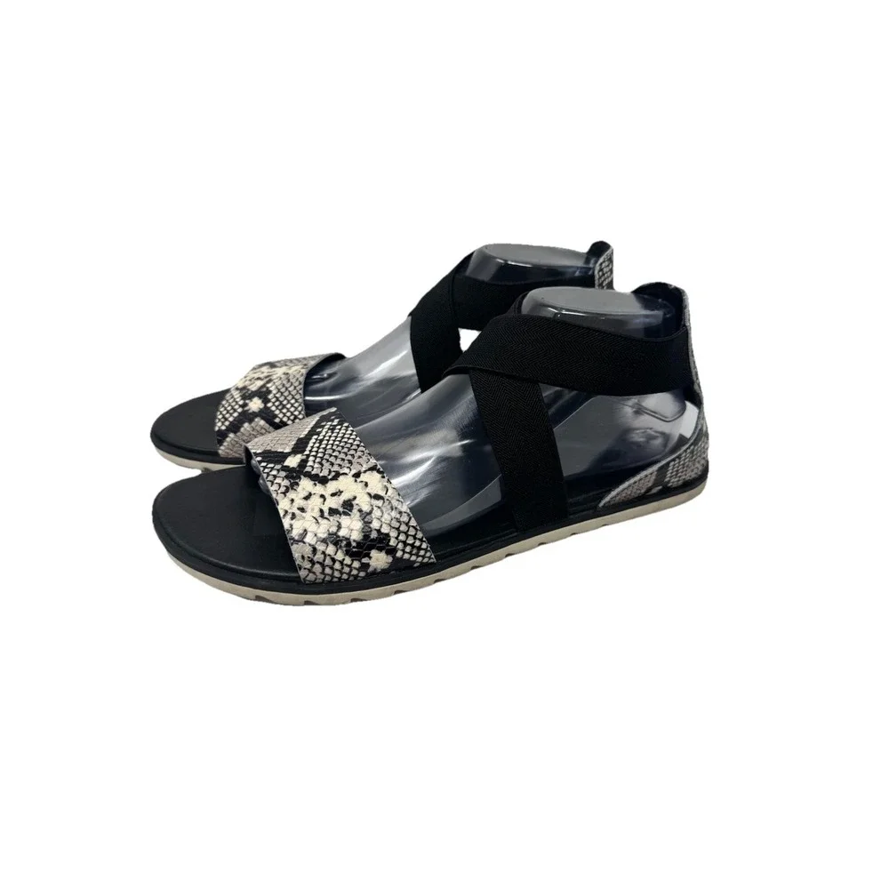 🔥Sorel Ella 🖤Sandal Women's 11 Snakeskin Print Black  Gladiator Elastic Straps